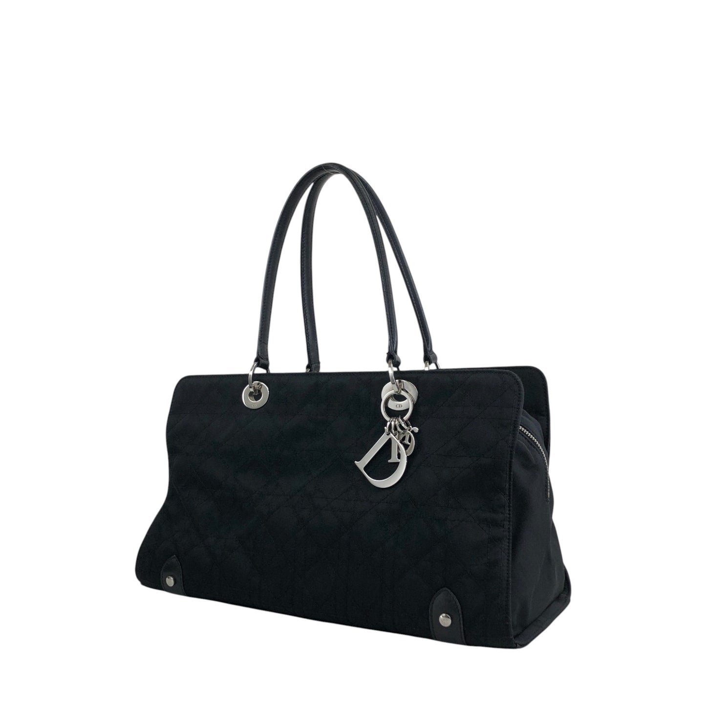 Christian Dior Cannage Logo Charm Handbag Black Vintage bceacw