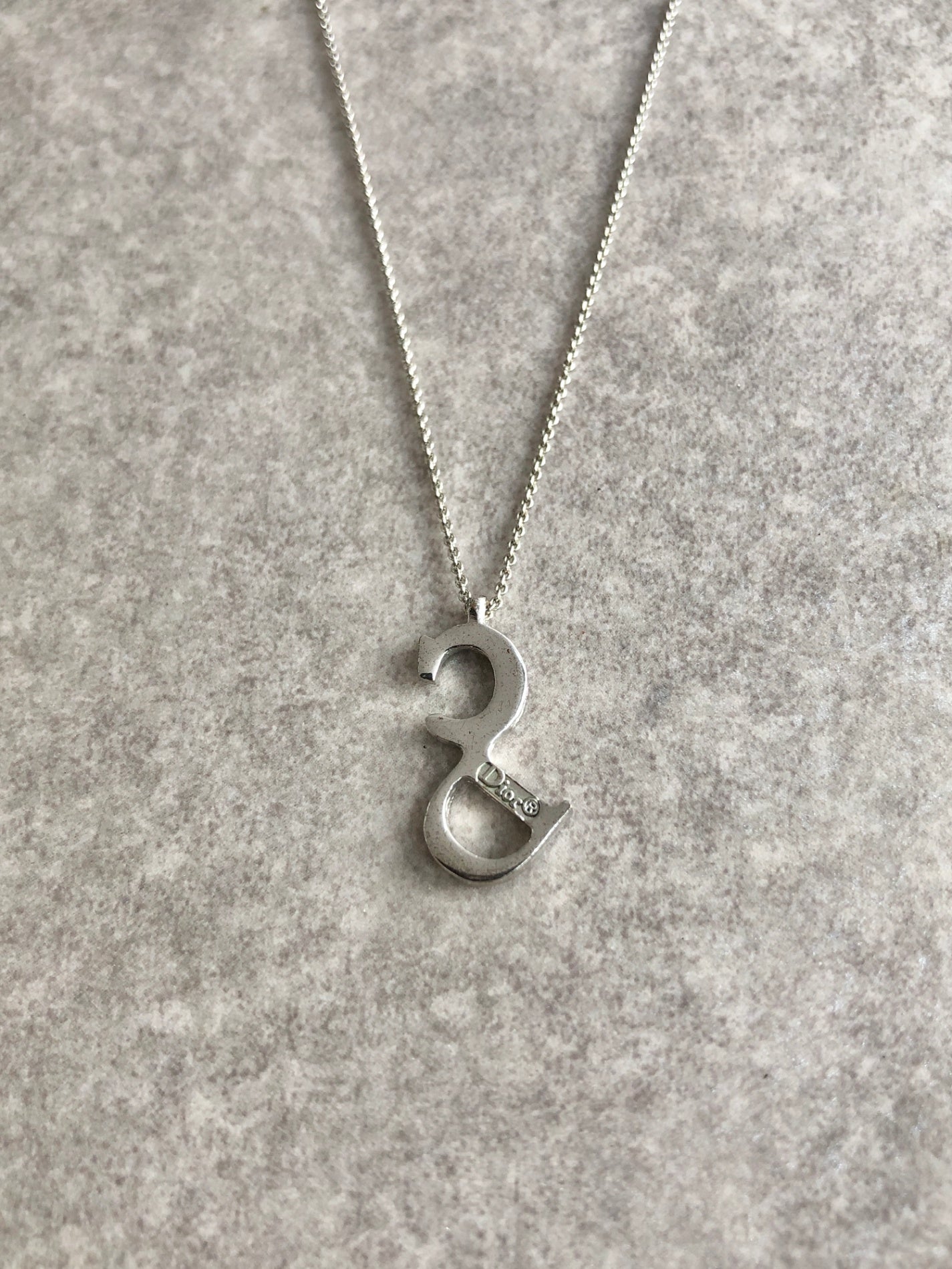 Christian Dior CD Logo Necklace Silver Vintage ixy3ku