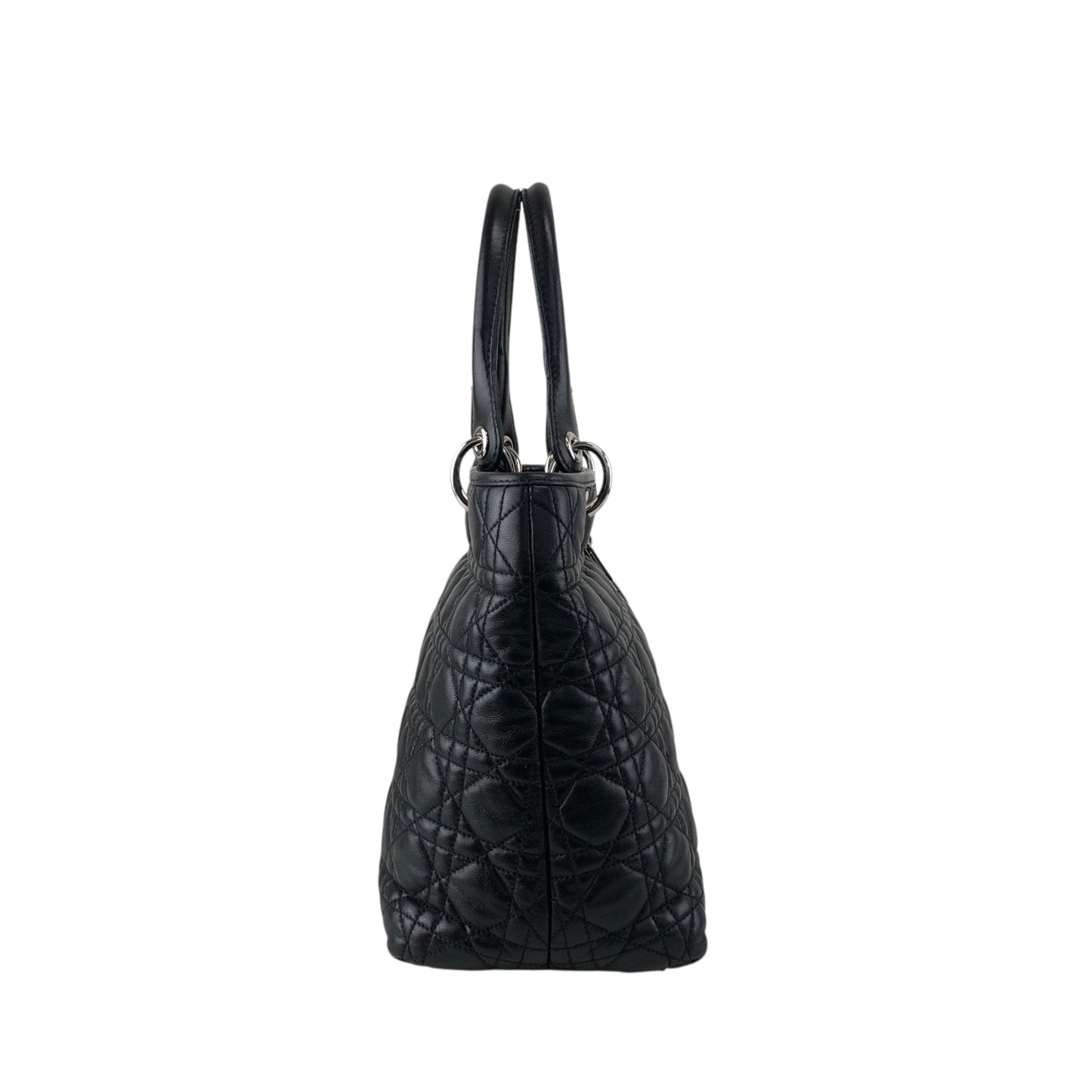 Christian Dior Lady Dior Cannage Logo Charm Handbag Black Vintage ymgxfh