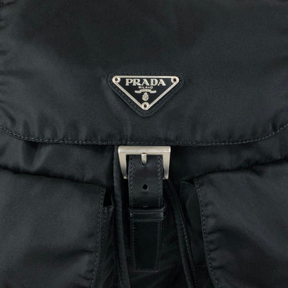 PRADA Tessuto Triangle Logo Front Buckle Double Pocket Backpack Black Vintage mkvbvj