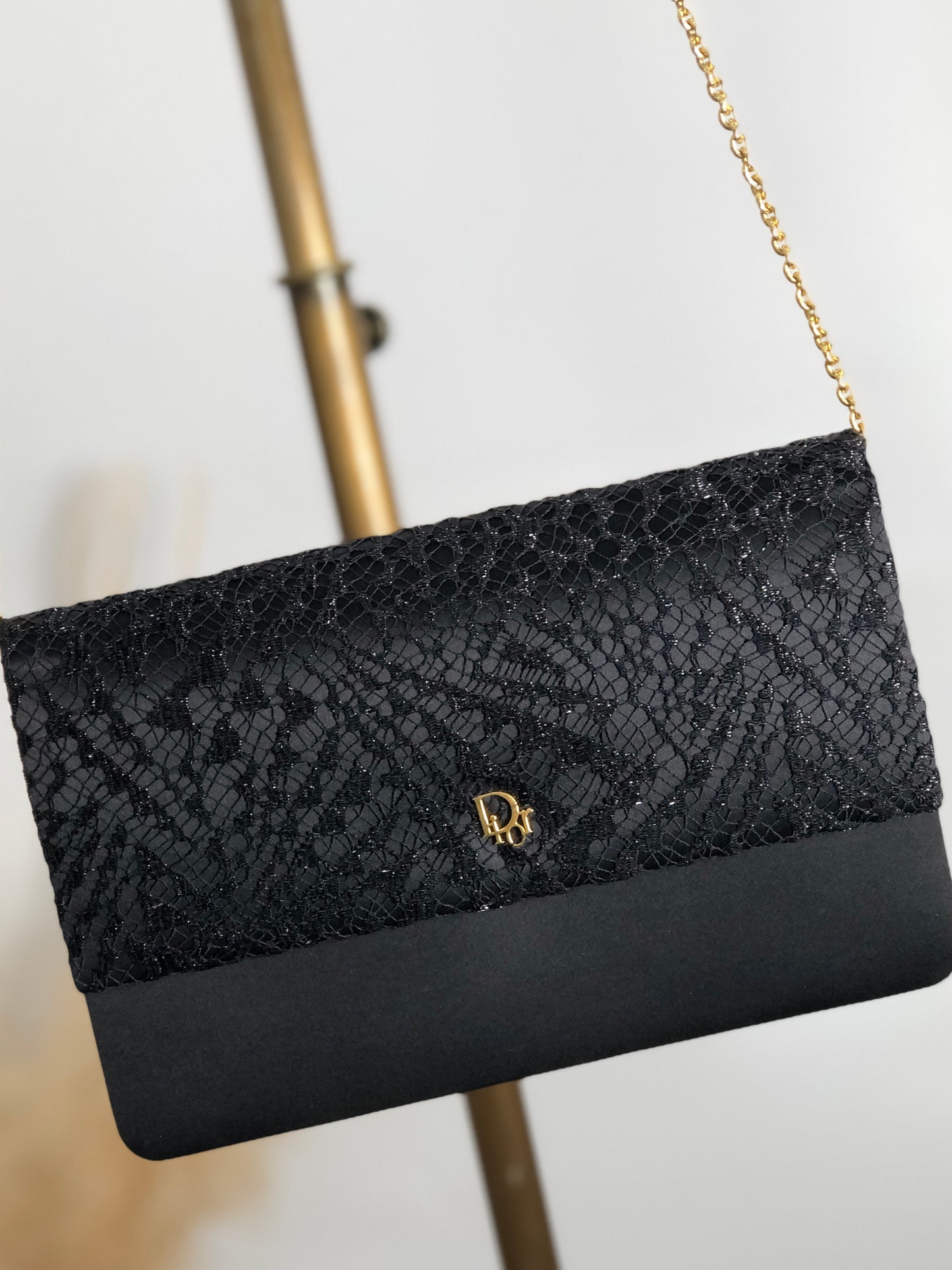Christian Dior Logo Chain Shoulder bag Black Vintage mr3a3y
