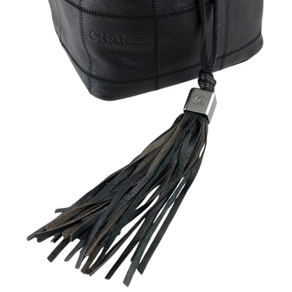 CHANEL Chocolate Bar Tassel Handbag Black A19981 Vintage fxmceh