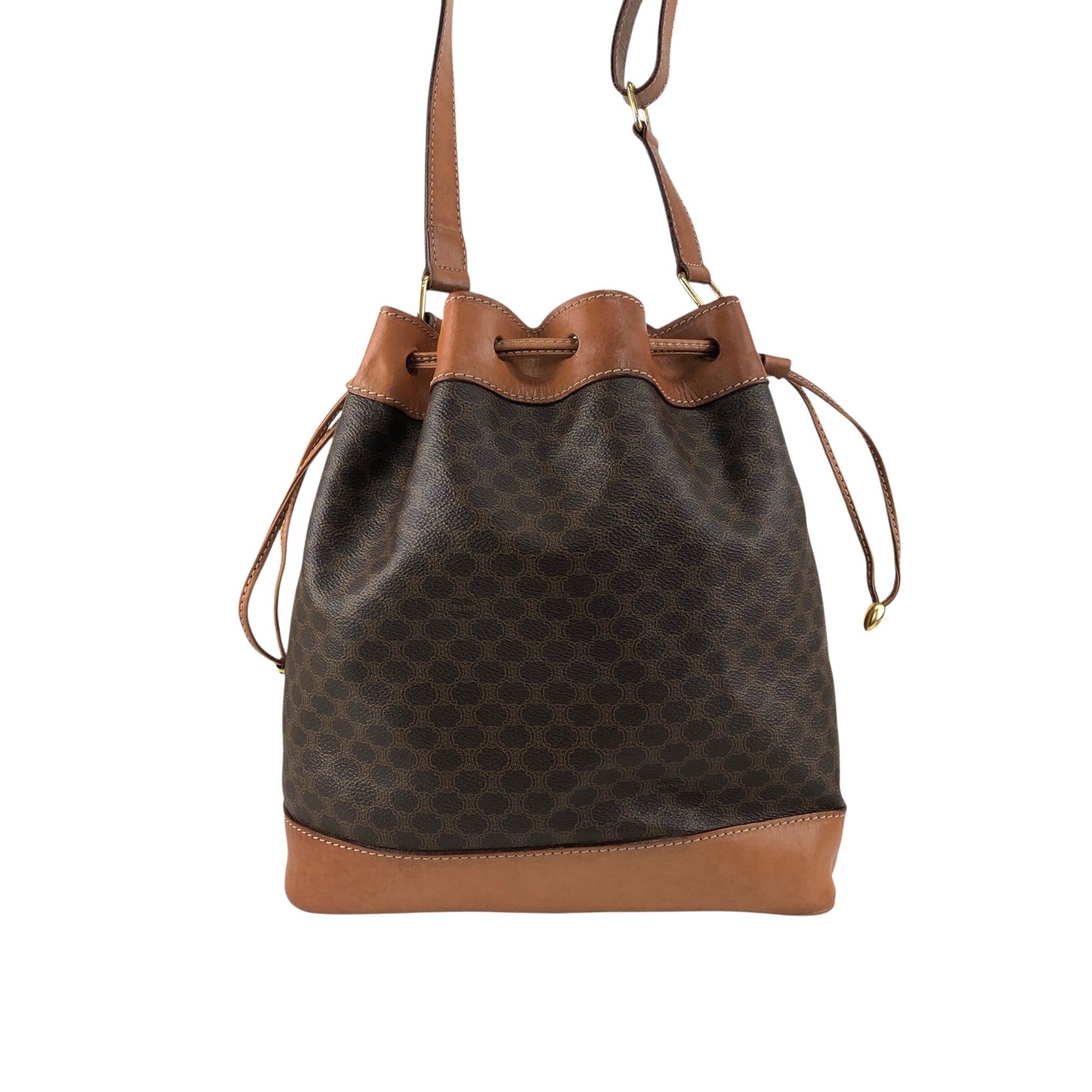 CELINE Macadam Blason Drawstring Shoulder bag Brown Vintage twzgft