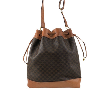 CELINE Macadam Blason Drawstring Shoulder bag Brown Vintage twzgft