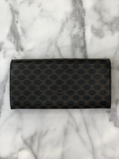 CELINE Macadam Logo Metal Clasp Long Wallet Black Vintage x577ej