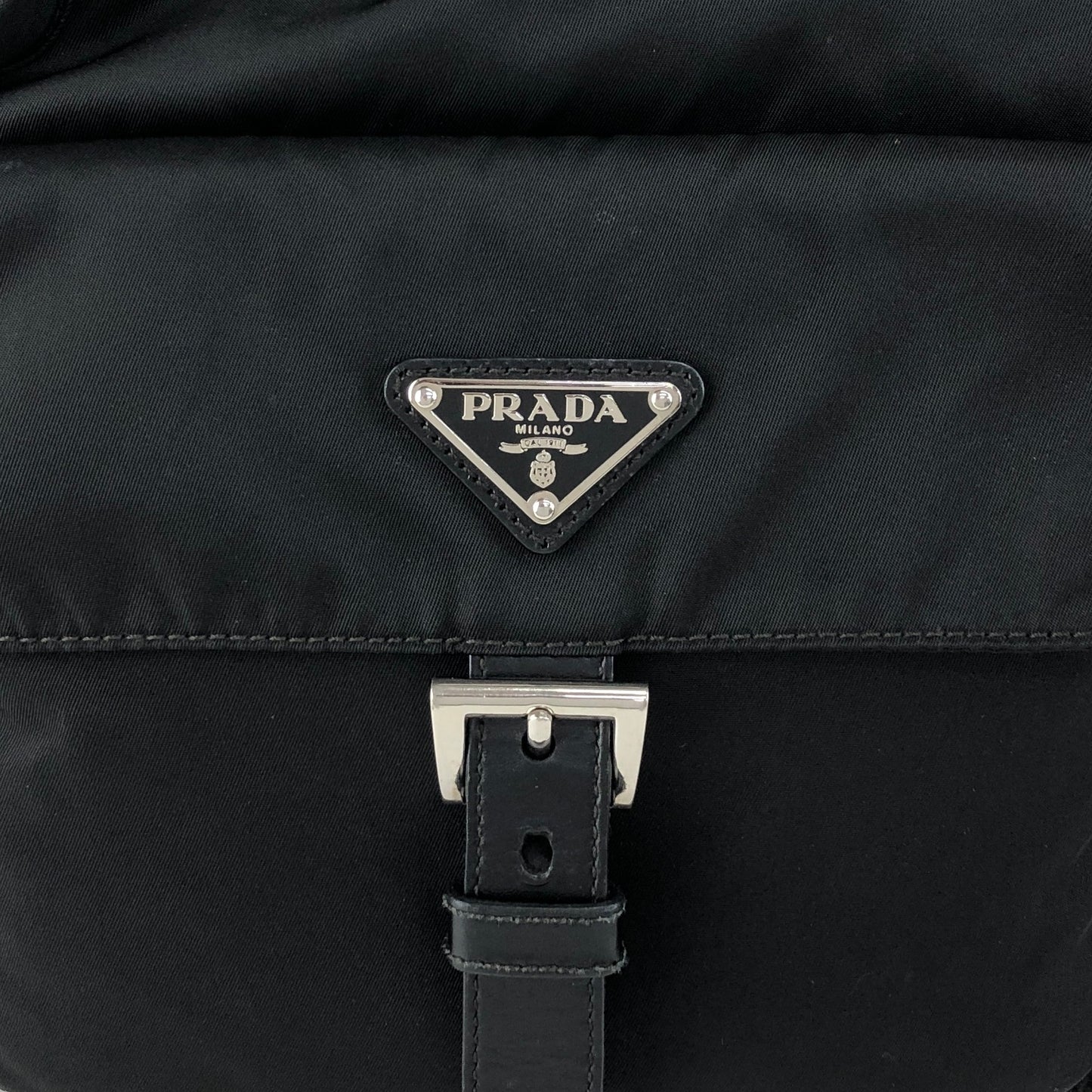 PRADA Tessuto Triangle Logo Front Buckle Shoulder bag Black Vintage h7n4ka