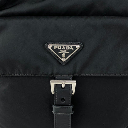 PRADA Tessuto Triangle Logo Front Buckle Shoulder bag Black Vintage h7n4ka