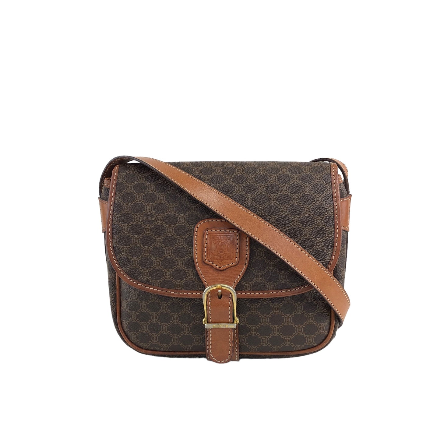 CELINE Macadam Blason Front Buckle Shoulder bag Brown Vintage g58842