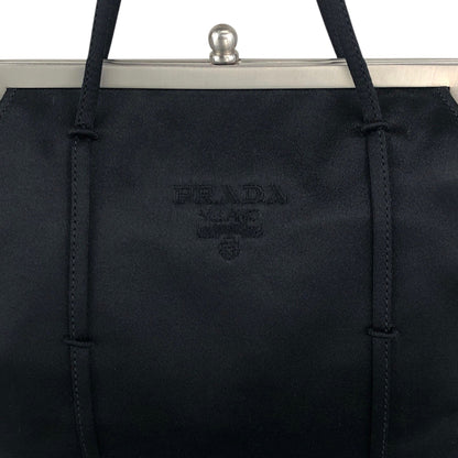 PRADA Logo Metal Clasp Small Handbag Black Vintage sh35vg