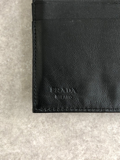 PRADA Logo Button Folded Wallet Black Vintage wsjiiz