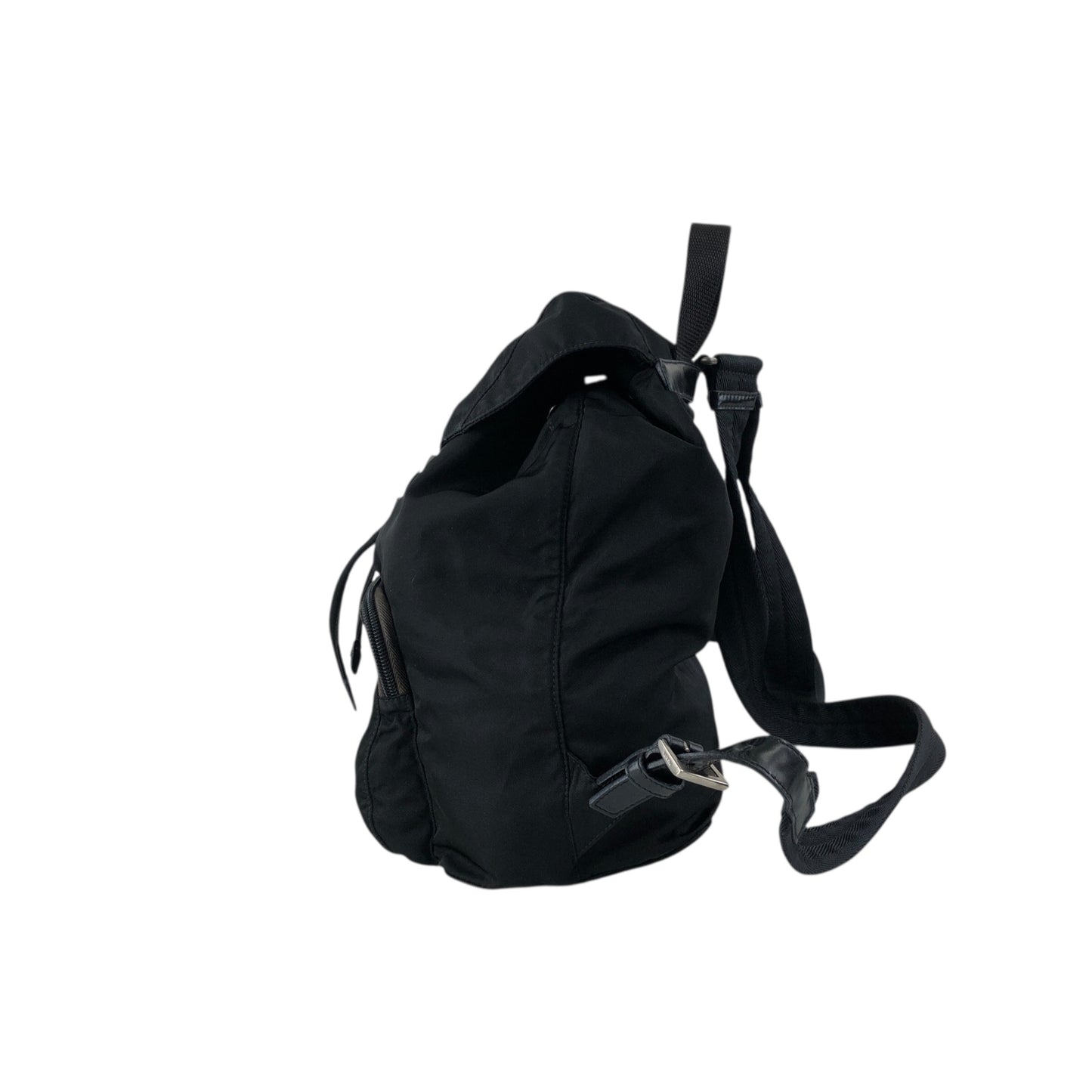 PRADA Tessuto Triangle Logo Front Buckle Backpack Black Vintage f788mi