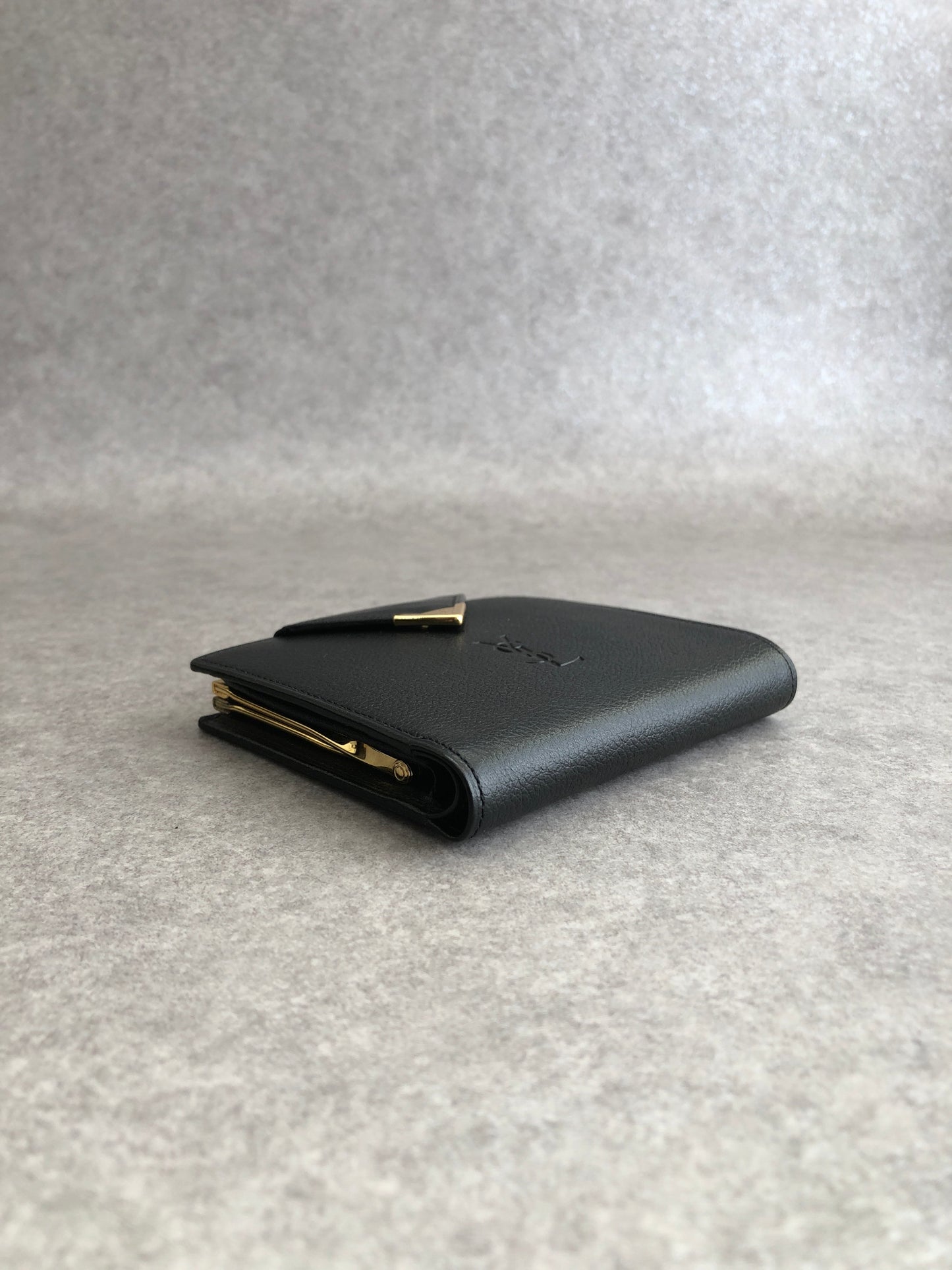 Yves Saint Laurent YSL Logo Folded Wallet Black Vintage 7ytsz4