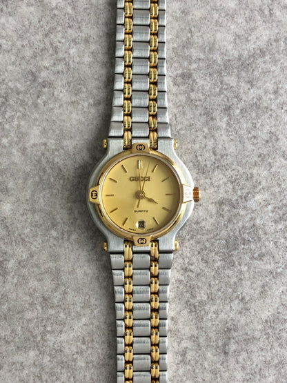 GUCCI Logo Quartz Watch Gold×Silver 9000L Vintage hsae4p