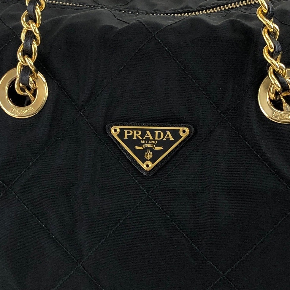 PRADA Triangle Logo Chain Shoulder bag Black Vintage dp2pec