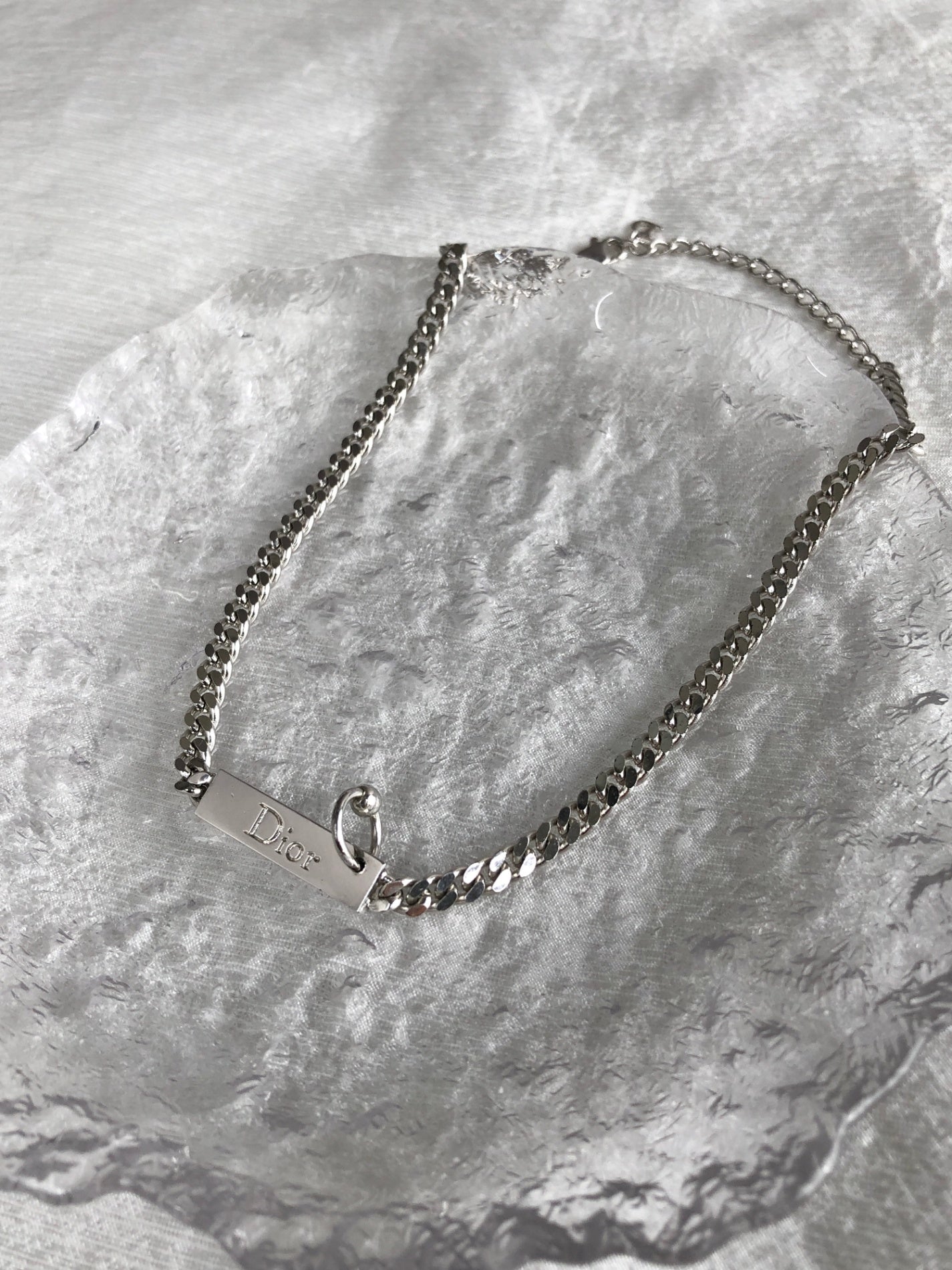 Christian Dior Logo Motif Necklace Silver Vintage 35bccv