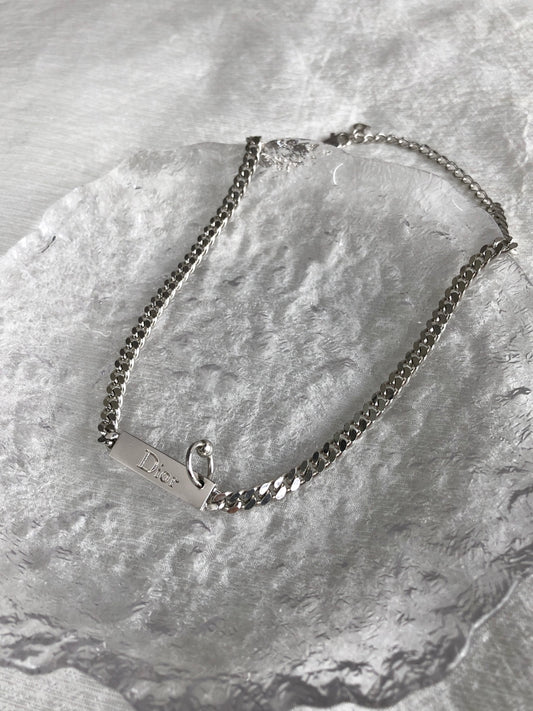 Christian Dior Logo Motif Necklace Silver Vintage 35bccv