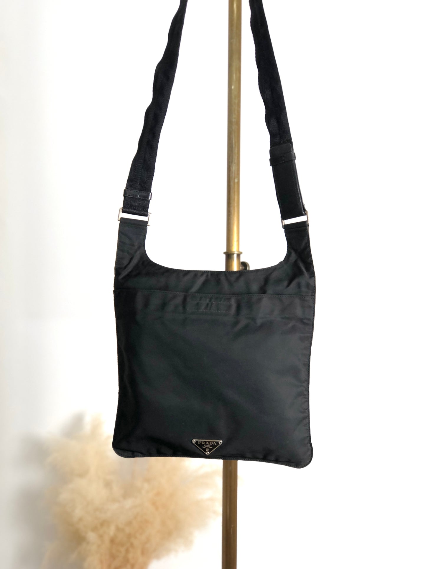 PRADA Tessuto Triangle Logo Shoulder bag Black Vintage h7a6s3