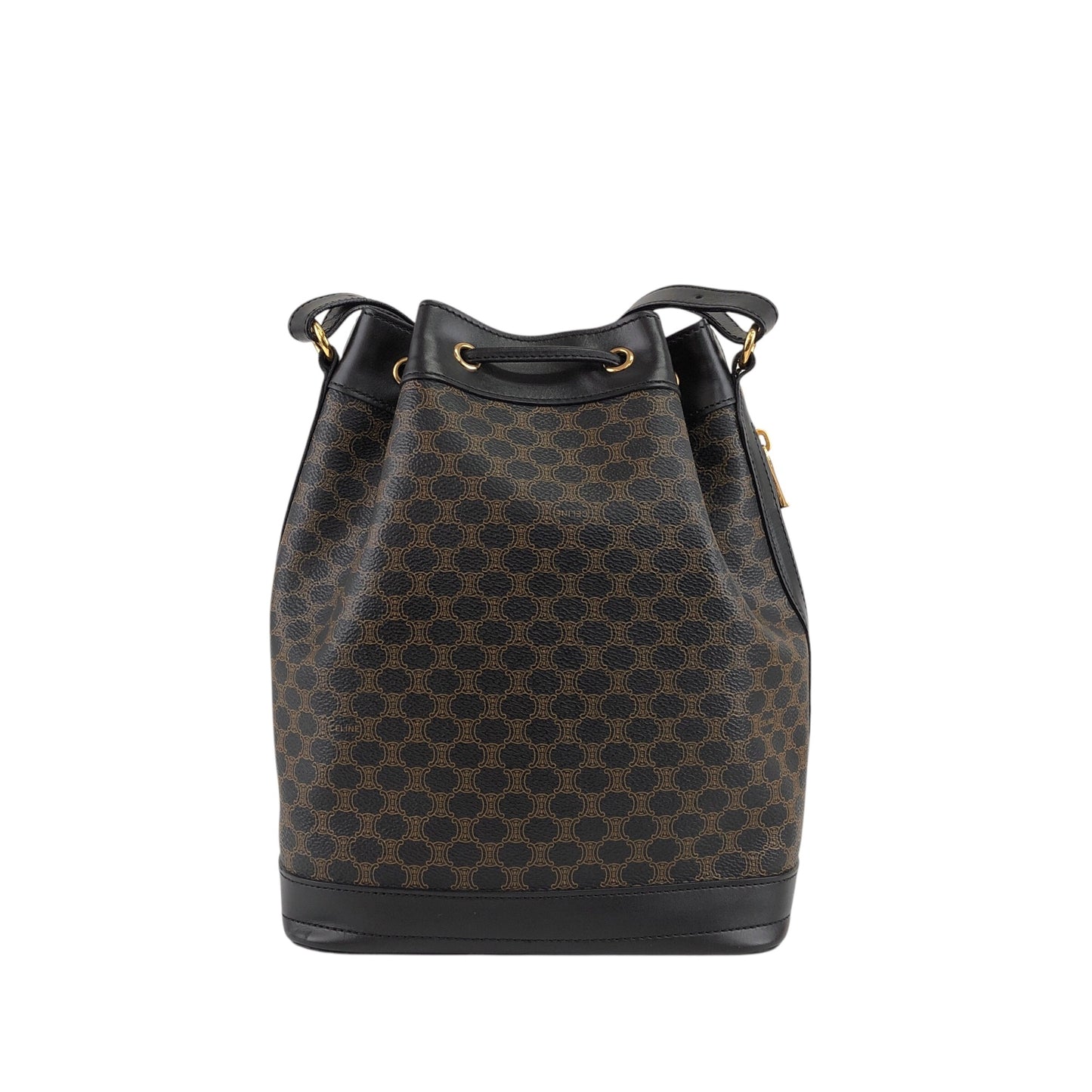 CELINE Macadam Blason Drawstring Shoulder bag Black Vintage ruunby