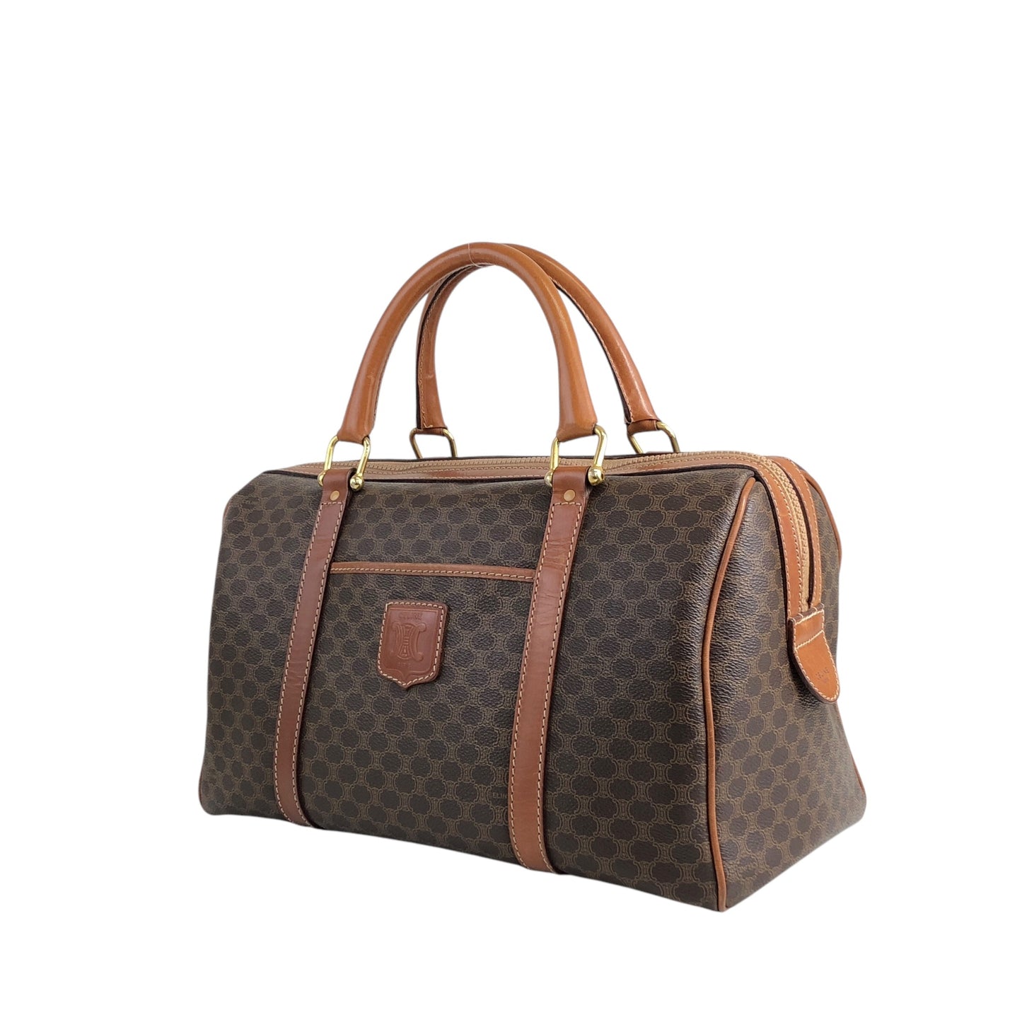 CELINE Macadam Blason Handbag Boston bag Brown Vintage hkkxdj