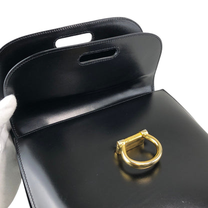 CELINE Gancini Double Flap Handbag Black Vintage j7dwju