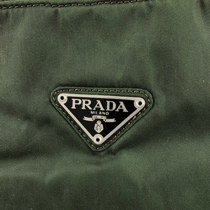 PRADA Triangle Logo Metal Handle Handbag Green Vintage xdsyty