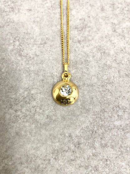 CHANEL Coco Mark Stone Necklace Gold Vintage zy3zit