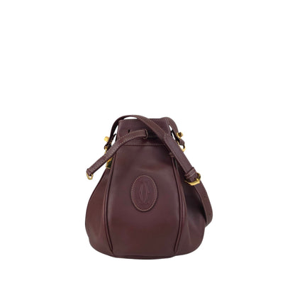 Cartier Logo Embossed Drawstring Shoulder bag Bordeaux Vintage 4by856
