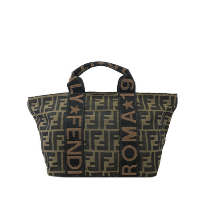 FENDI Zucca Logo Motif Jacquard Handbag Brown Vintage bczppj