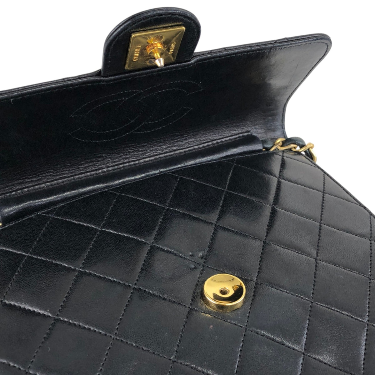CHANEL Matelasse Coco Mark Turn Lock Chain Shoulder bag Black Vintage tjbcjh