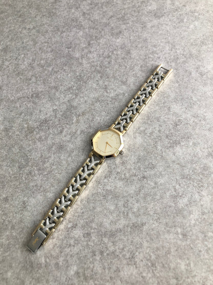 Yves Saint Laurent YSL Logo Quartz Watch Silver×Gold 2200-241762 Vintage r5aupi