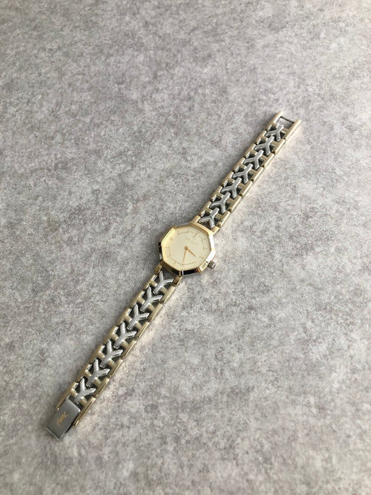 Yves Saint Laurent YSL Logo Quartz Watch Silver×Gold 2200-241762 Vintage r5aupi