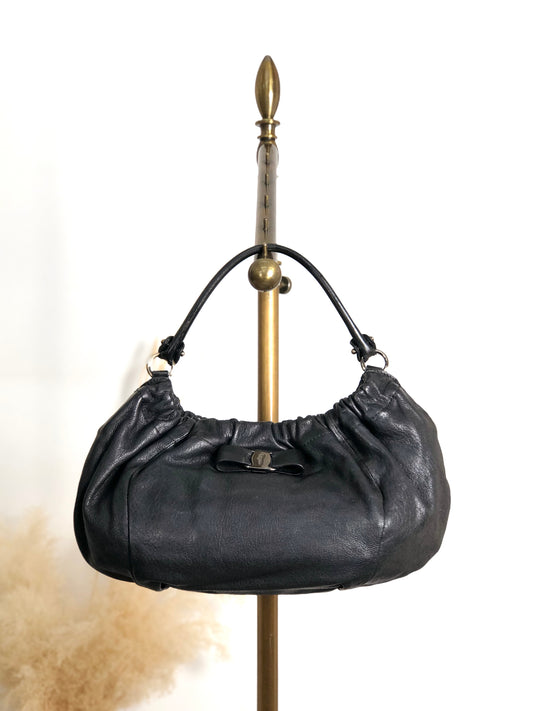 Salvatore Ferragamo Vala Ribbon Shoulder bag Hobobag Black Vintage bgm738