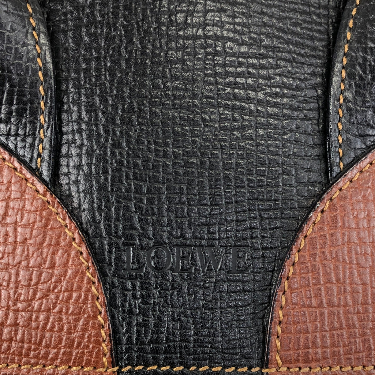 LOEWE Logo Embossed Two-way Handbag Shoulder bag Black×Brown Vintage z67fis