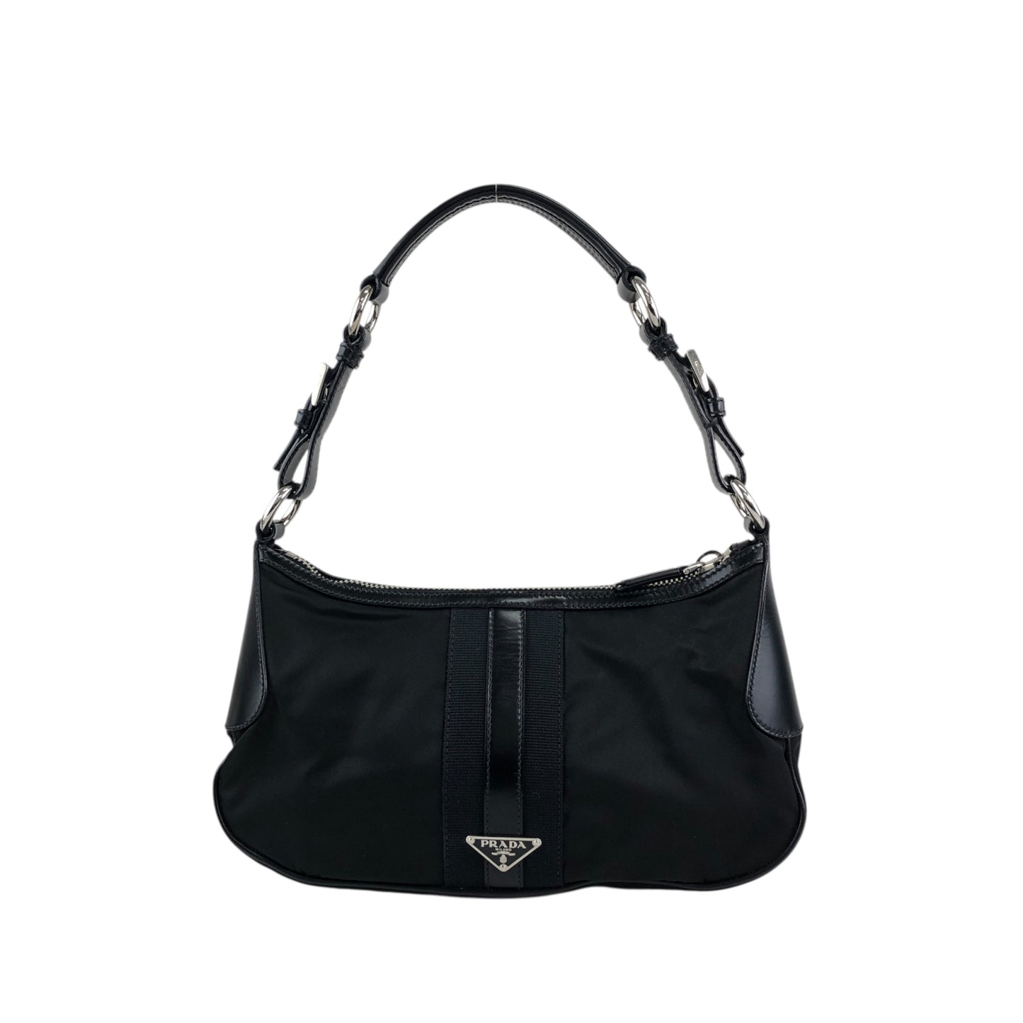 PRADA Triangle Logo   Shoulder bag Hobobag Black Vintage 4nfw5t