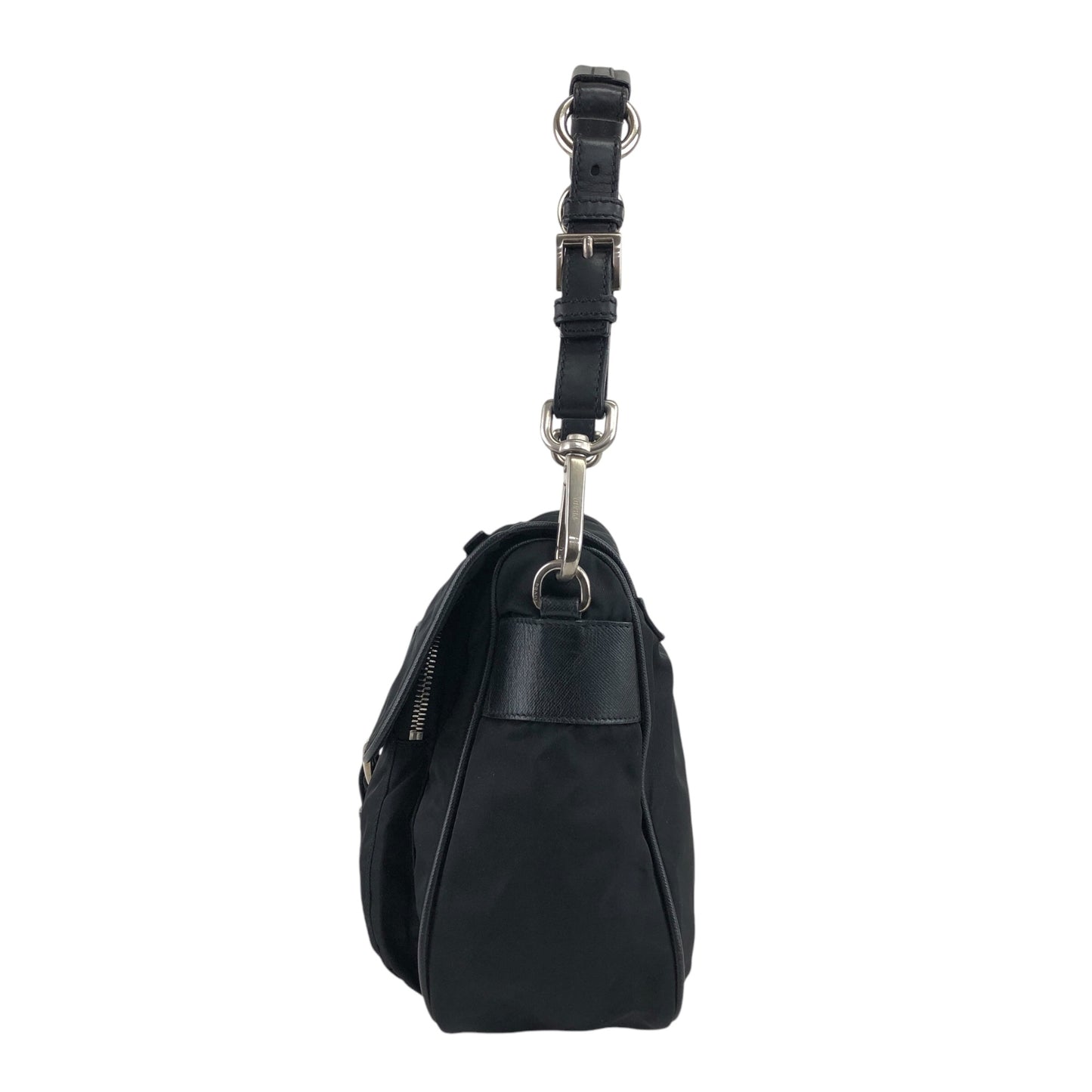 PRADA Triangle Logo Front Buckle Shoulder bag Black Vintage n23xhp