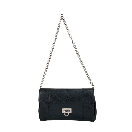 Salvatore Ferragamo Gancini Chain Shoulder bag Black Vintage sj8amk