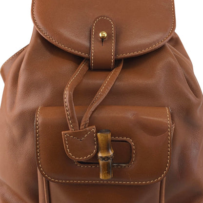 GUCCI Bamboo Front Pocket Backpack Brown Vintage jfzn8g