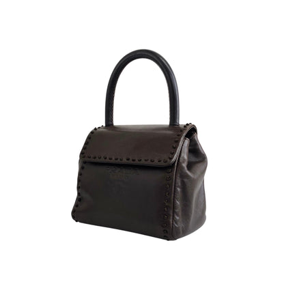 PRADA Logo Embossed Small Handbag Brown Vintage 5zhkhc