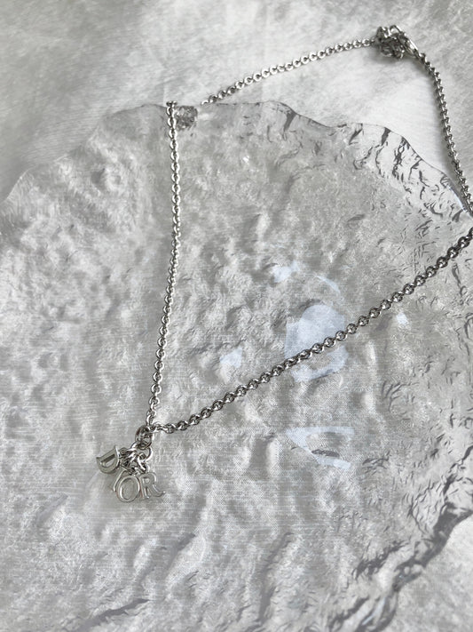 Christian Dior Logo Motif Necklace Silver Vintage 7uav88