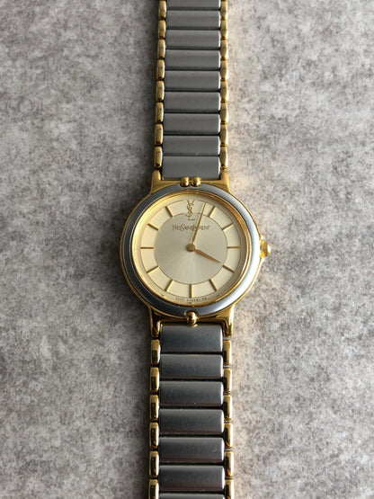 Yves Saint Laurent YSL Logo Quartz Watch Silver 2200-228481 TA Vintage yis3b6