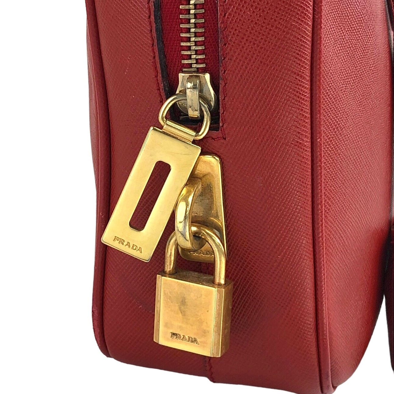 PRADA Logo Padlock Handbag Red Vintage udugdn