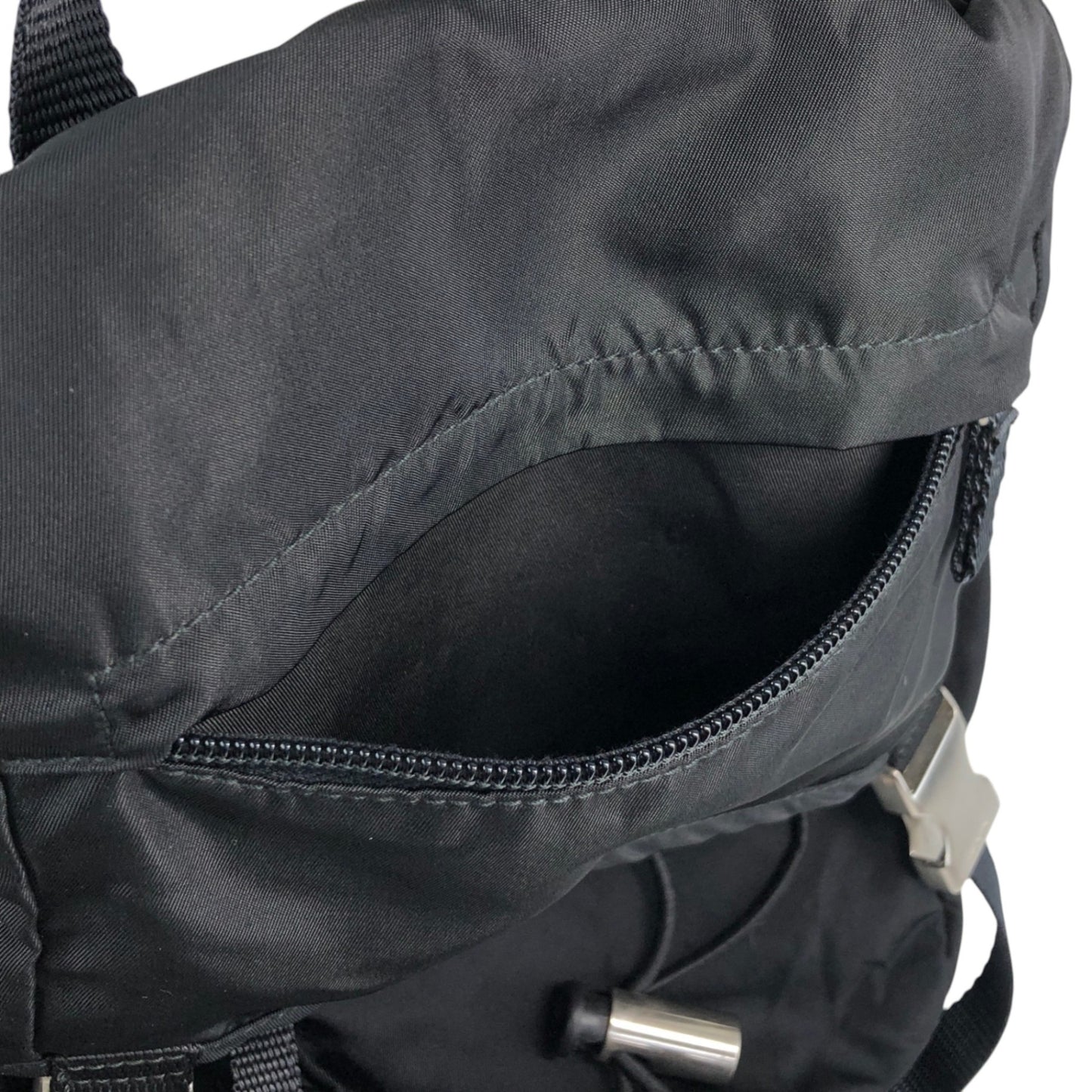 PRADA Tessuto Triangle Logo Front Buckle Backpack Black Vintage ynp78c
