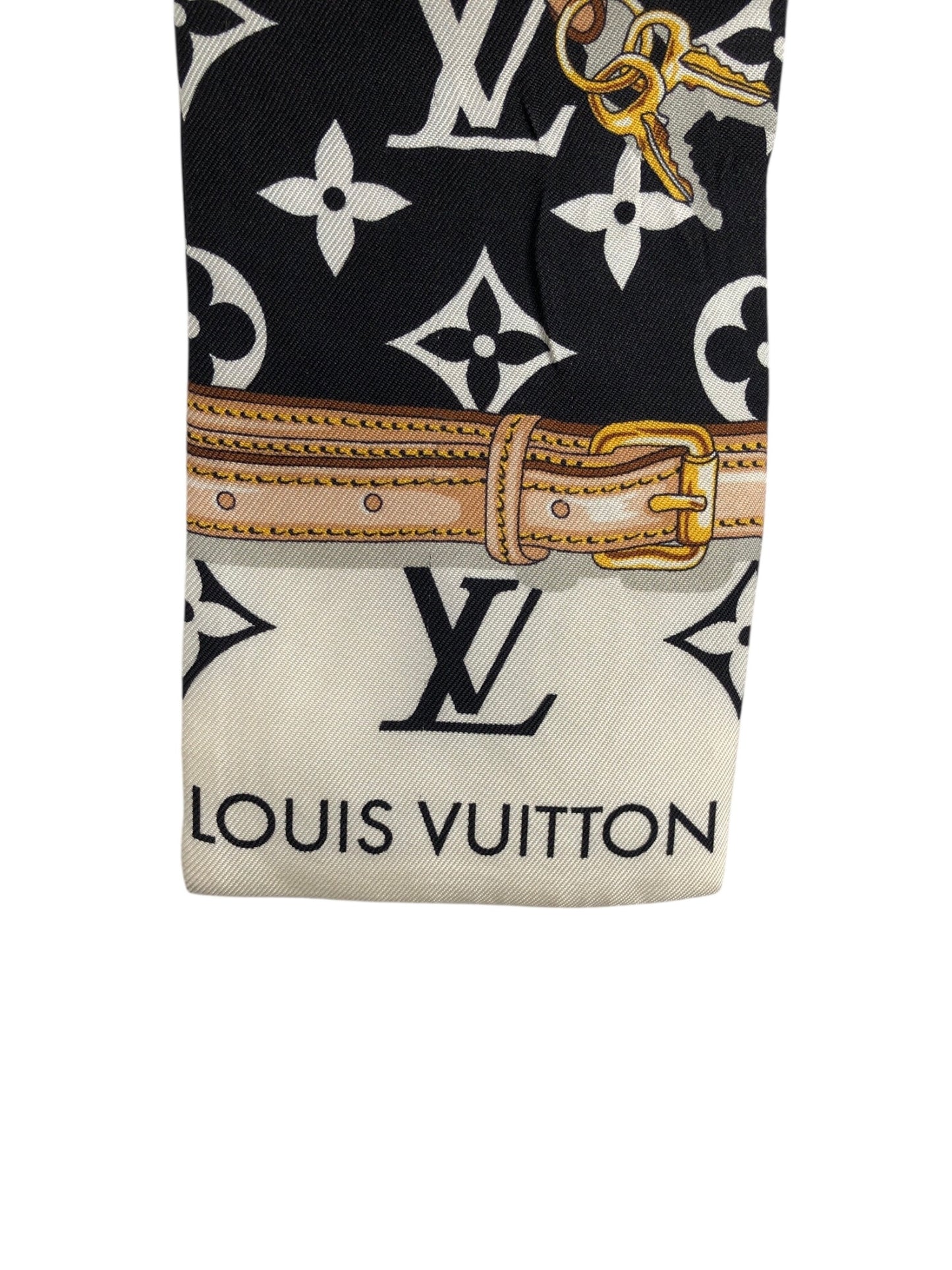 LOUIS VUITTON Monogram Silk Scarf Black×White Vintage un2uwf
