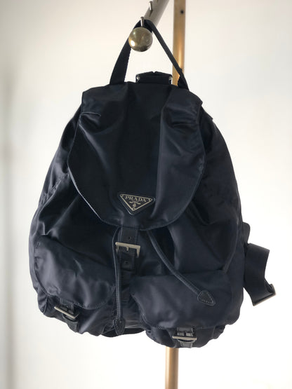 PRADA Triangle Logo Double Pocket Nylon Backpack Black Vintage irmwsy