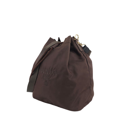 PRADA Logo Embroidery Drawstring Shoulder bag Brown Vintage ksgst8