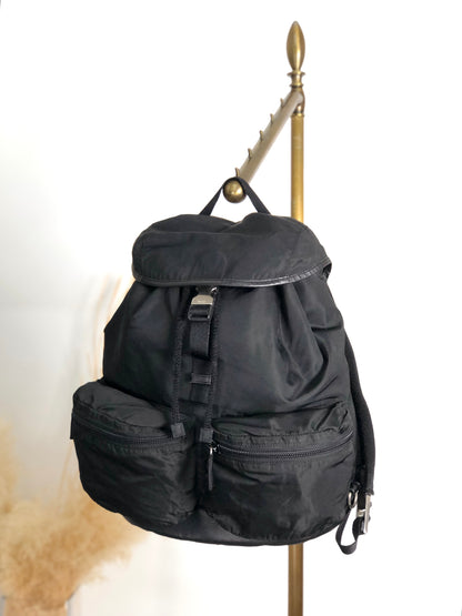 PRADA Tessuto Triangle Logo Backpack Black Vintage cdmpeg