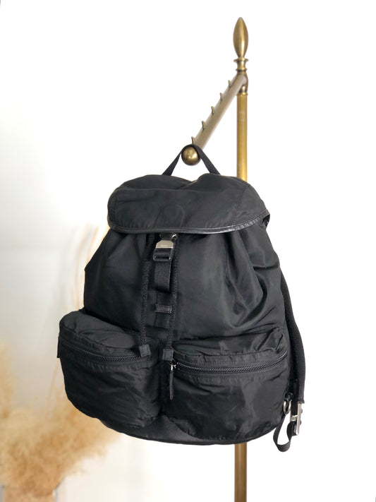 PRADA Tessuto Triangle Logo Backpack Black Vintage cdmpeg