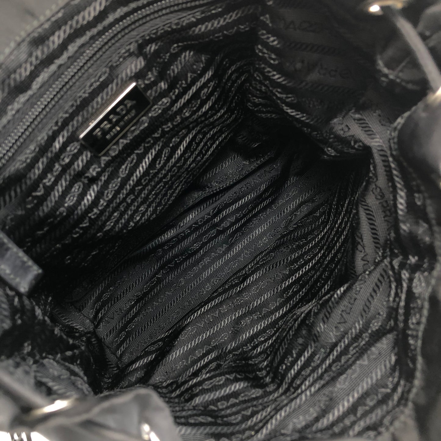 PRADA Triangle Logo Double Pocket Backpack Black Vintage ipfw4s