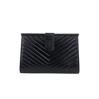 Yves Saint Laurent YSL Logo Clutch bag Black Vintage xv8d62
