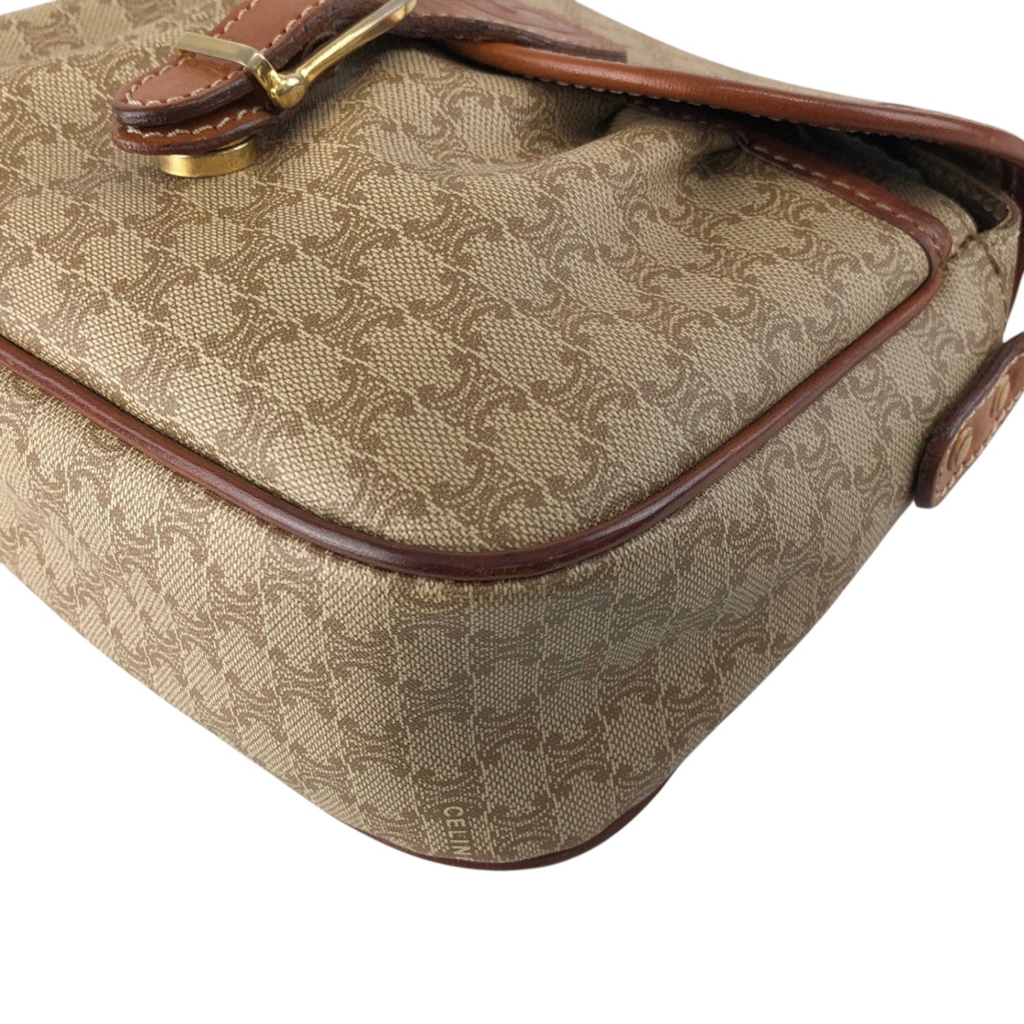 CELINE Macadam Front Buckle  Shoulder bag Beige Vintage hx87nm